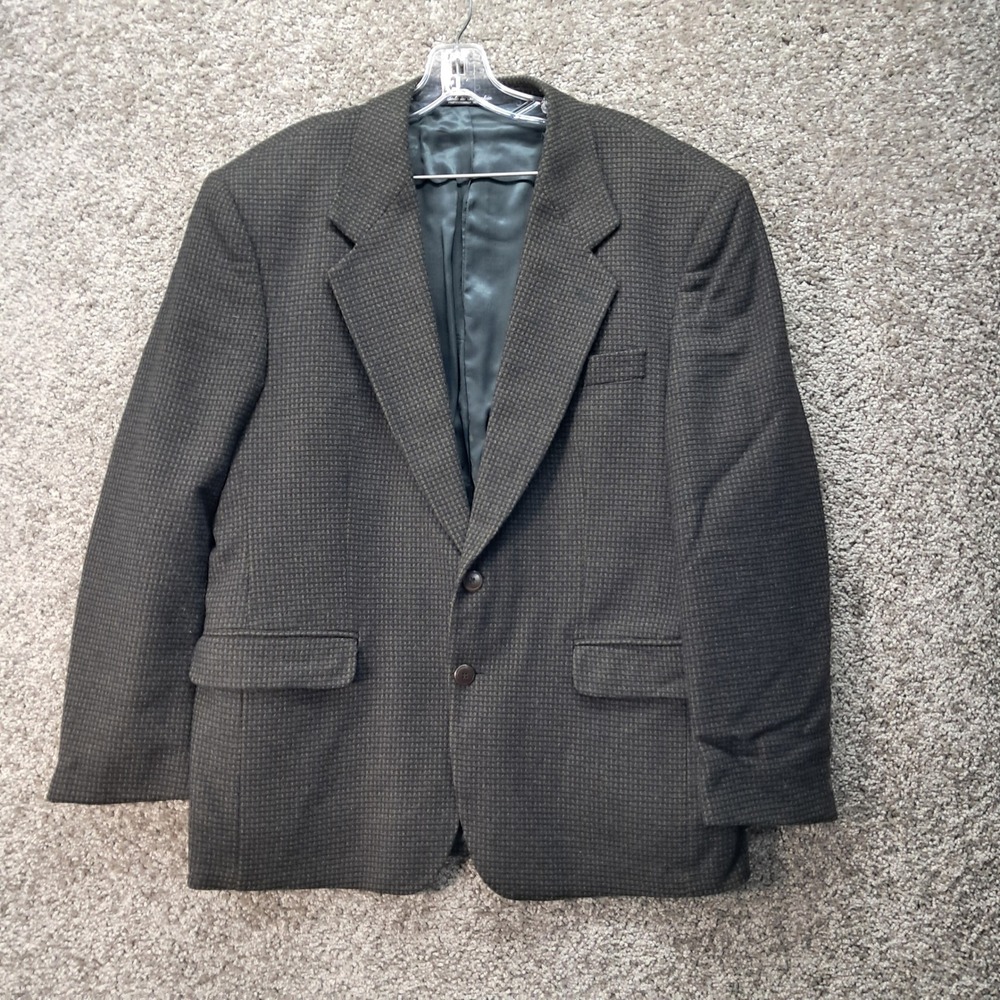 Fenzia‎ Mens Brown Lambswool Cashmere Blend Micro Check Blazer Sport Coat 40R